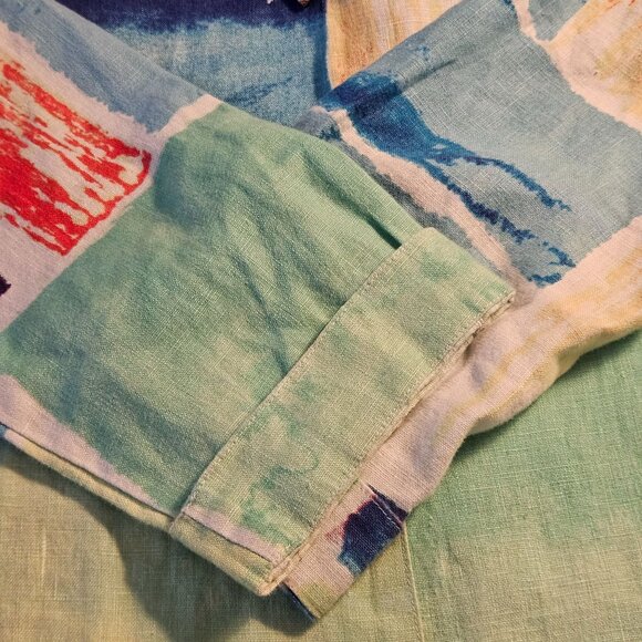 Ali Miles Linen Blend Abstract Colorblock Jacket Top Womens Medium - Picture 7 of 10